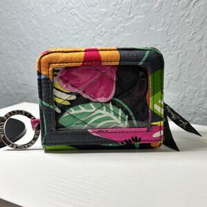 Vera Bradley Jazzy Blooms Zip ID Case Quilted Floral Key Chain Wallet